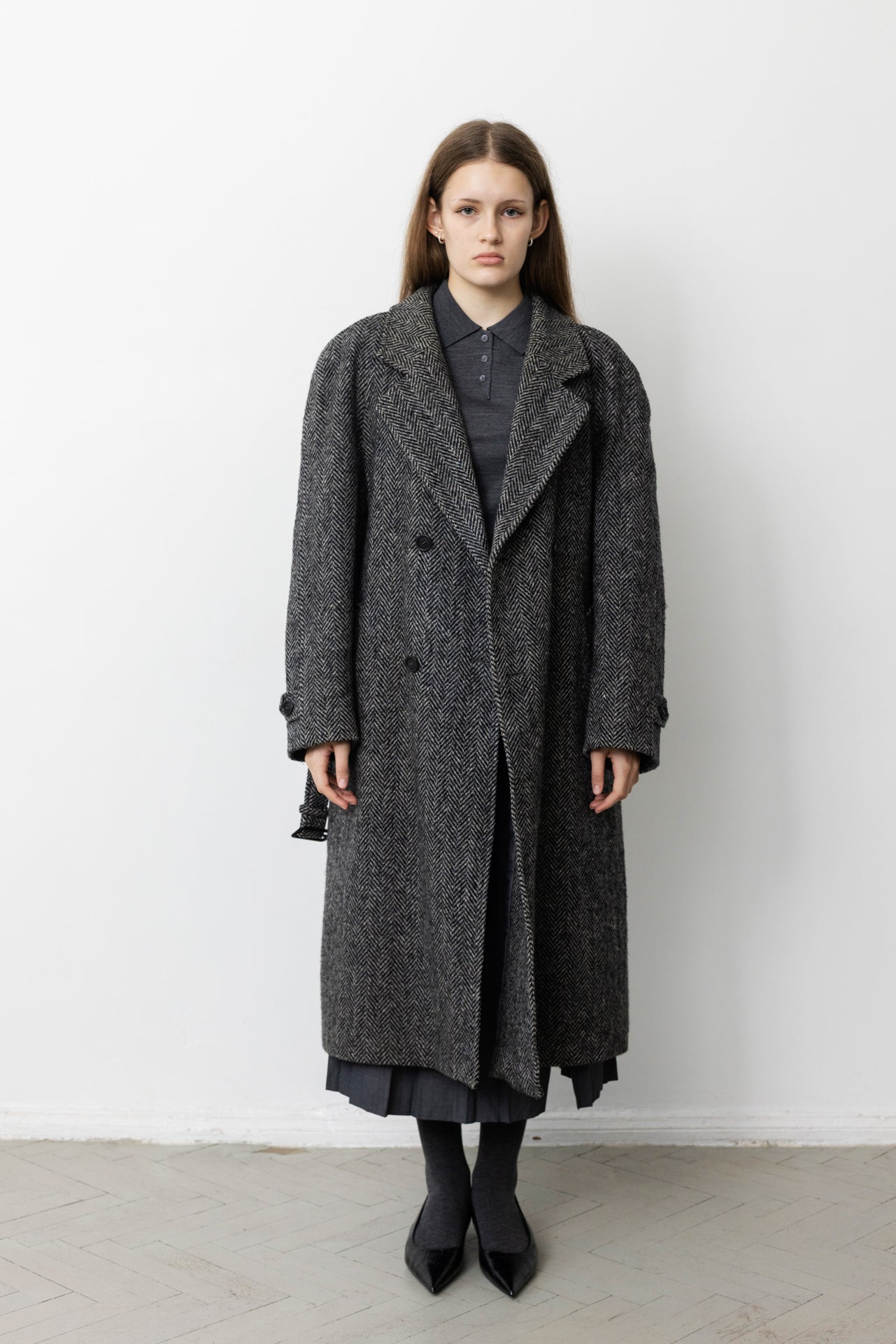 Vintage Grey Chevron Wool Coat