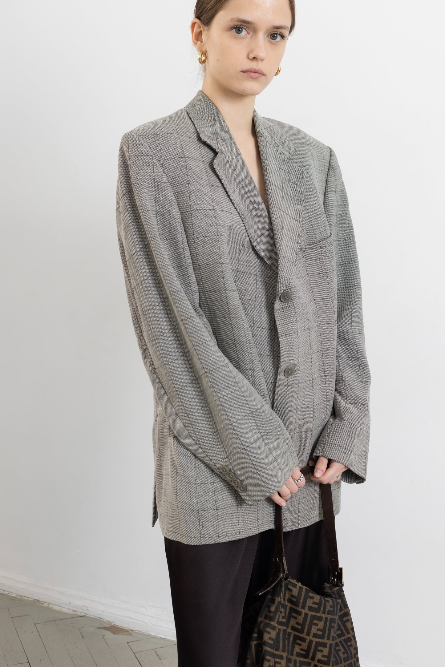 Vintage Light Grey Windowpane Blazer