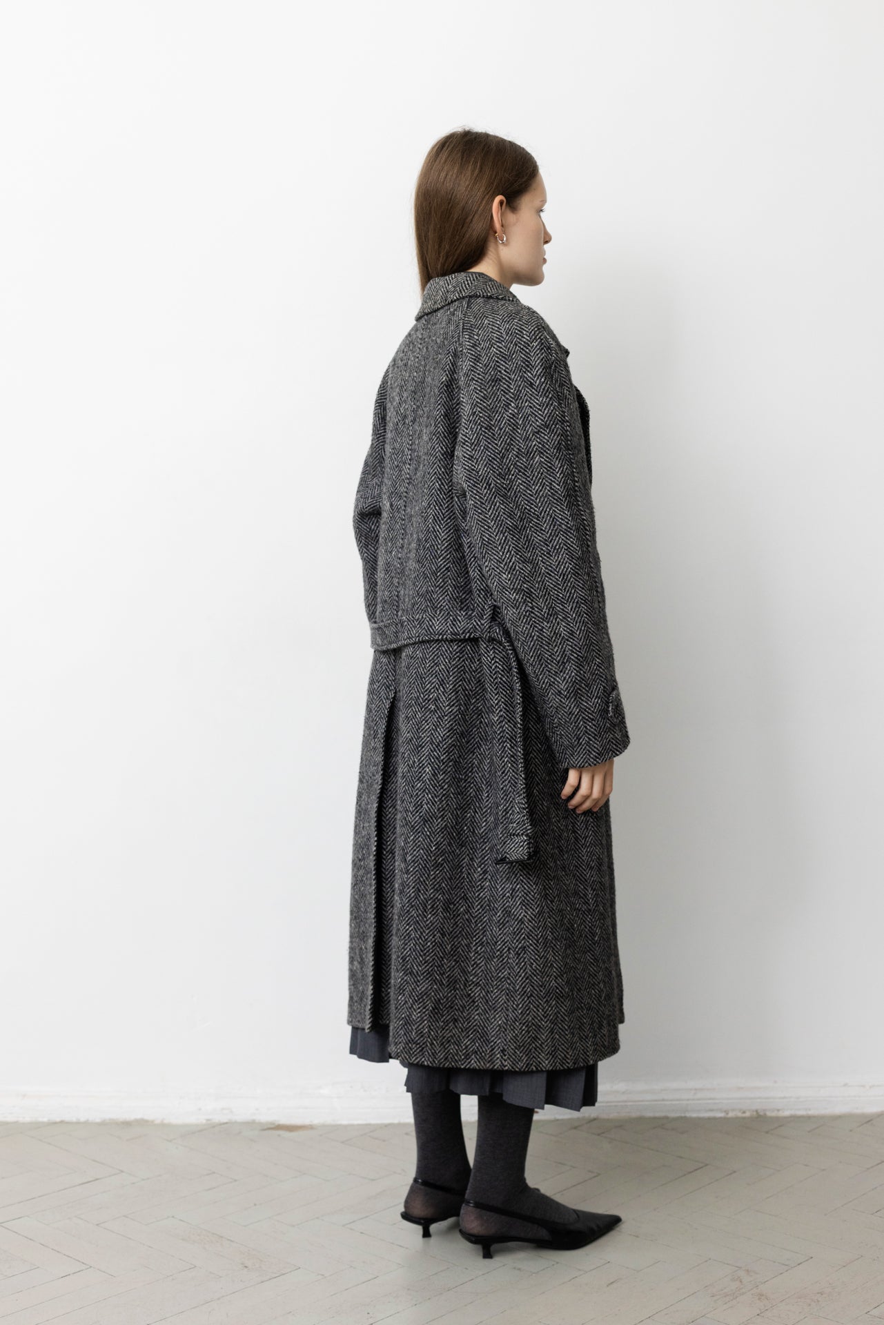 Vintage Grey Chevron Wool Coat