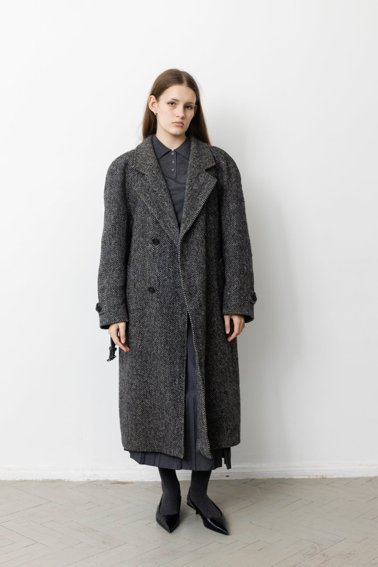 Vintage Grey Chevron Wool Coat