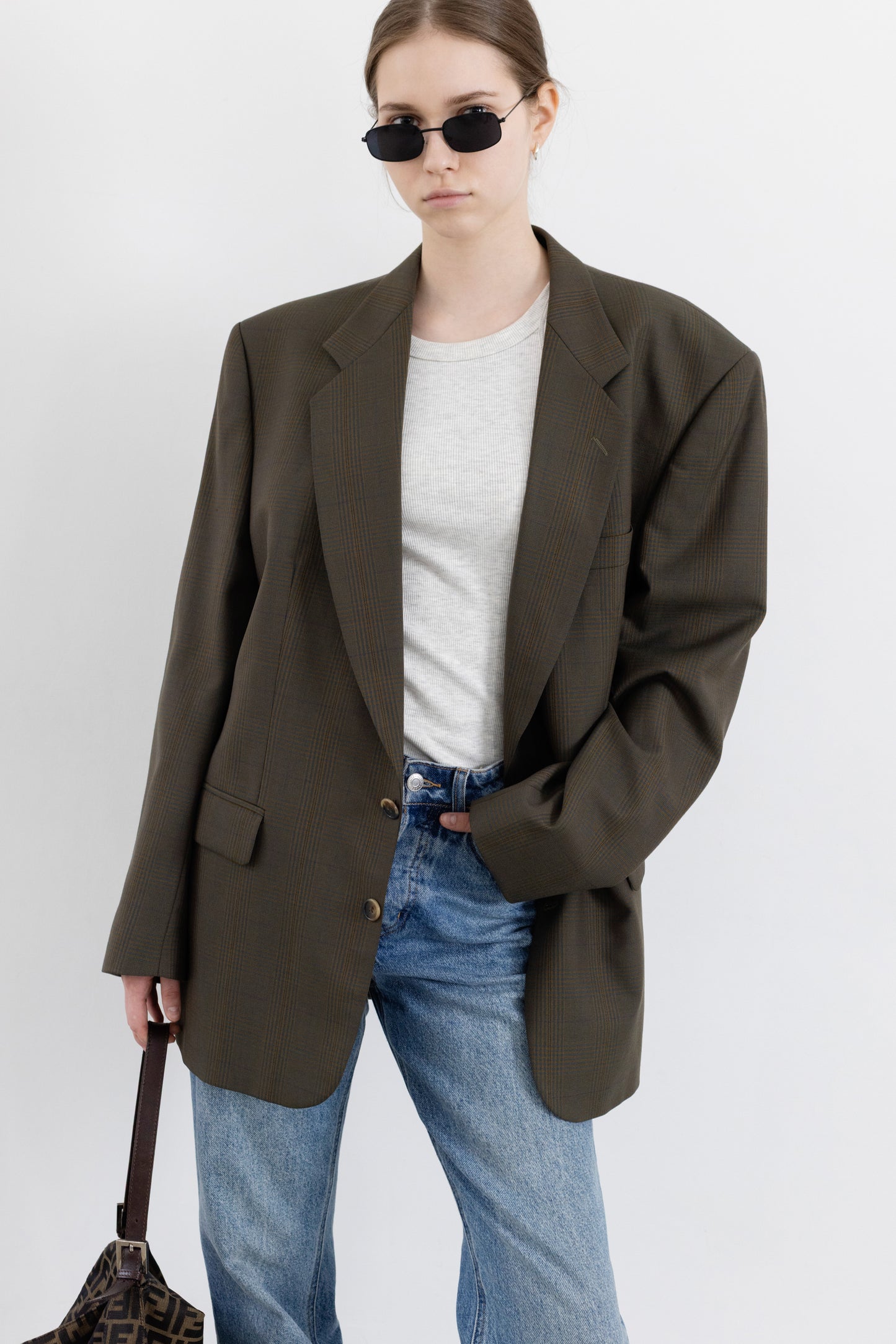 Vintage Brown Plaid Wool Blazer