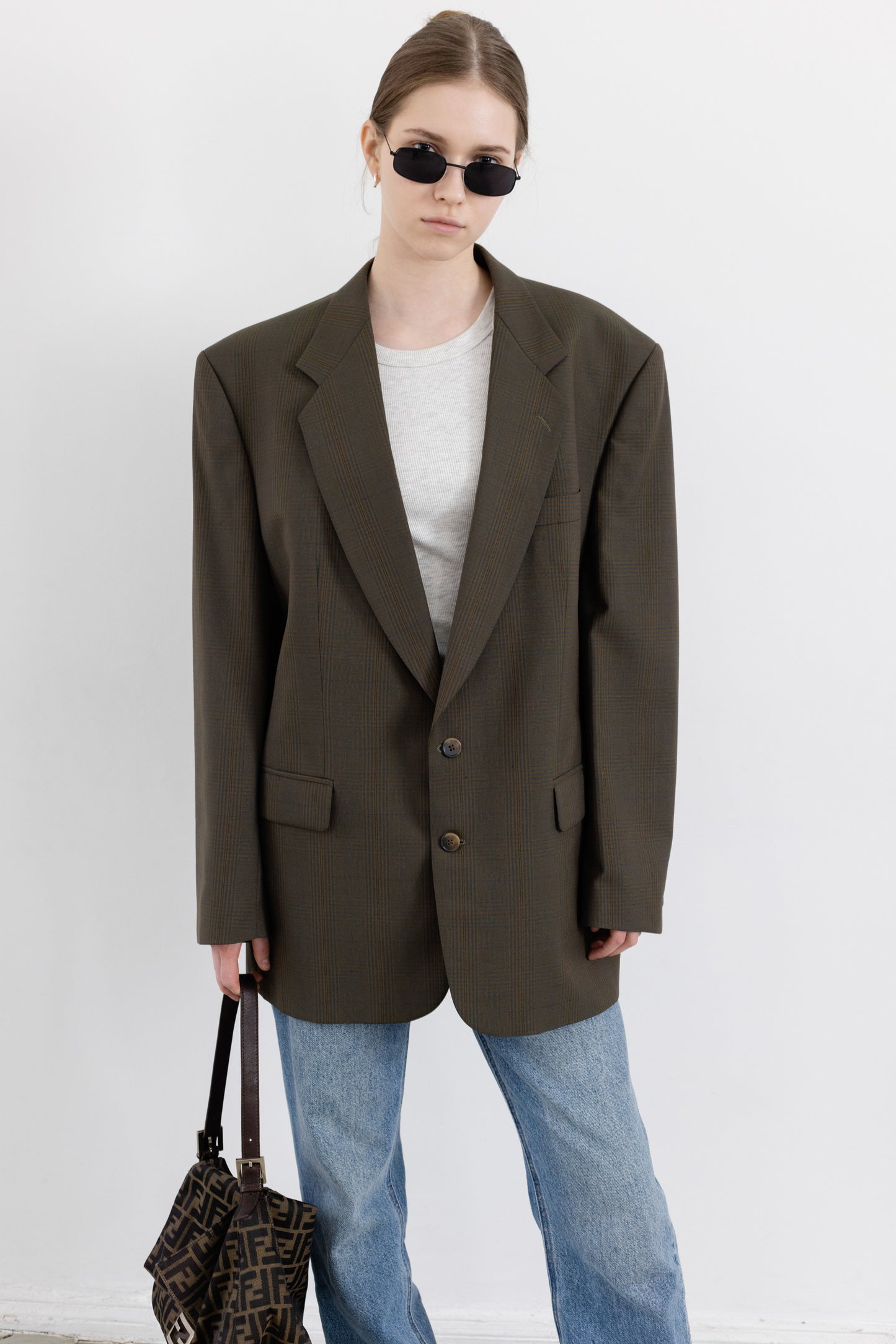 Vintage Brown Plaid Wool Blazer