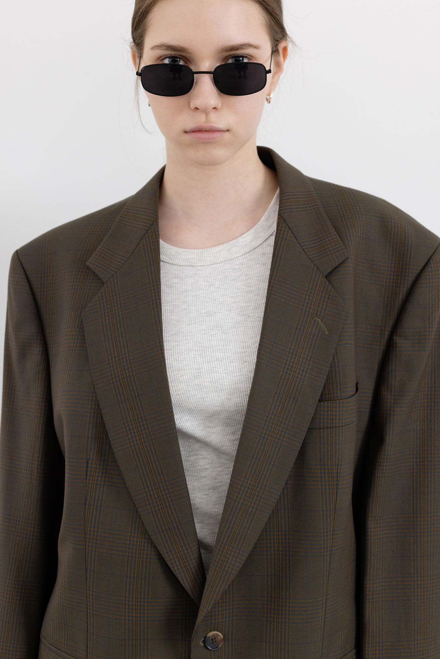 Vintage Brown Plaid Wool Blazer