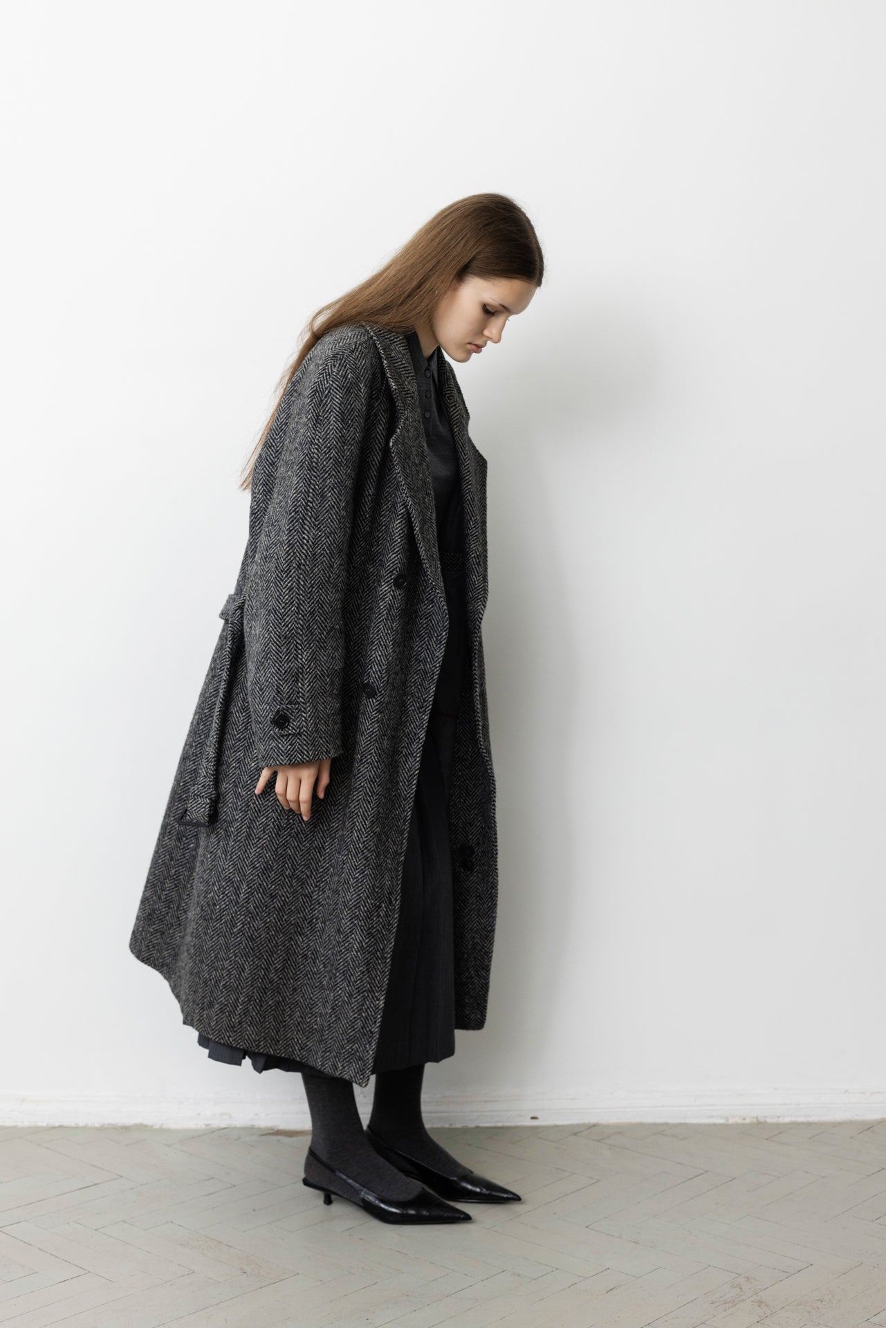 Vintage Grey Chevron Wool Coat