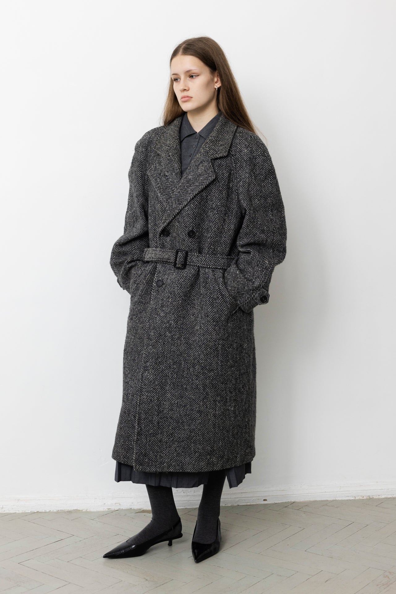 Vintage Grey Chevron Wool Coat