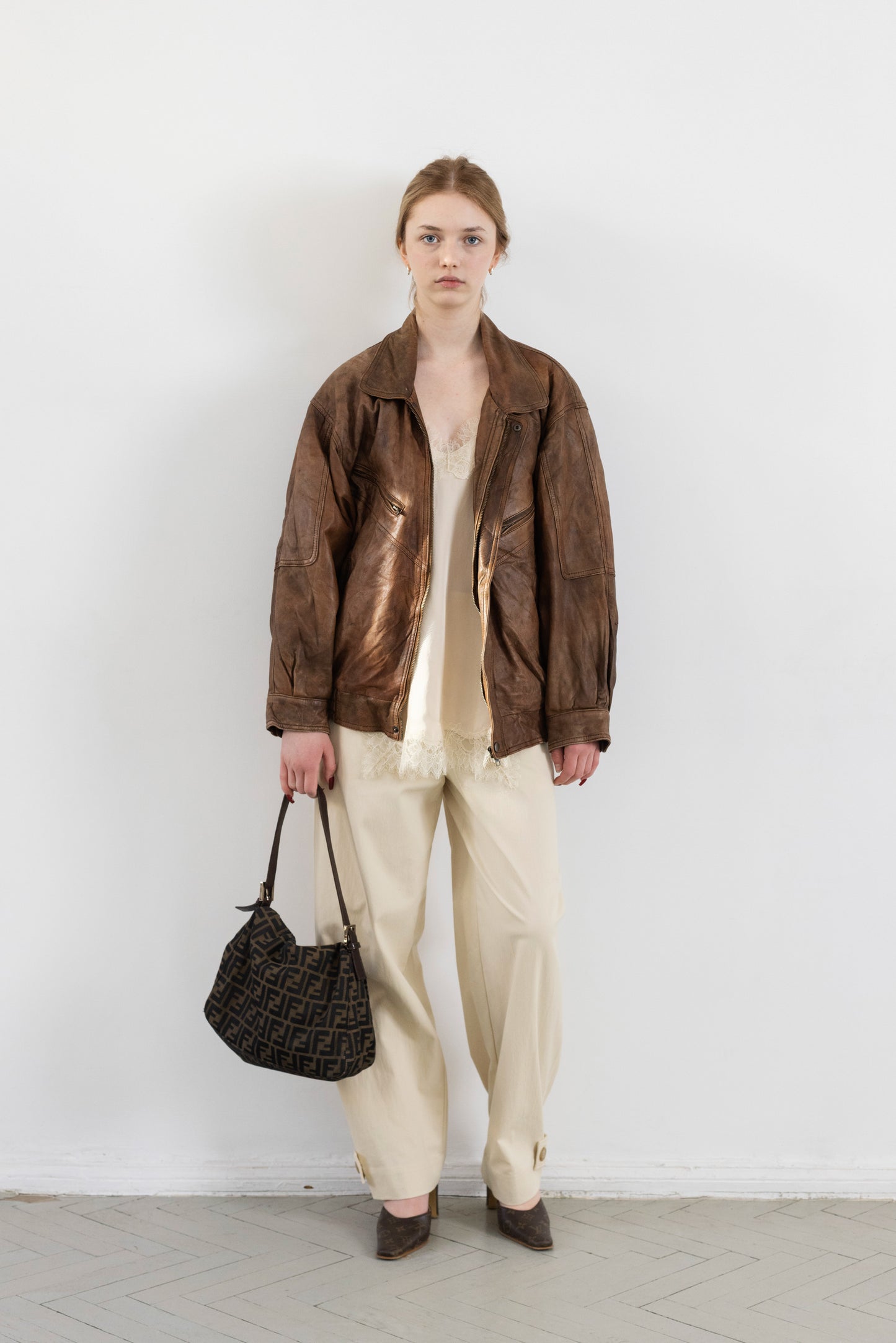 Vintage Brown Soft Leather Bomber Jacket
