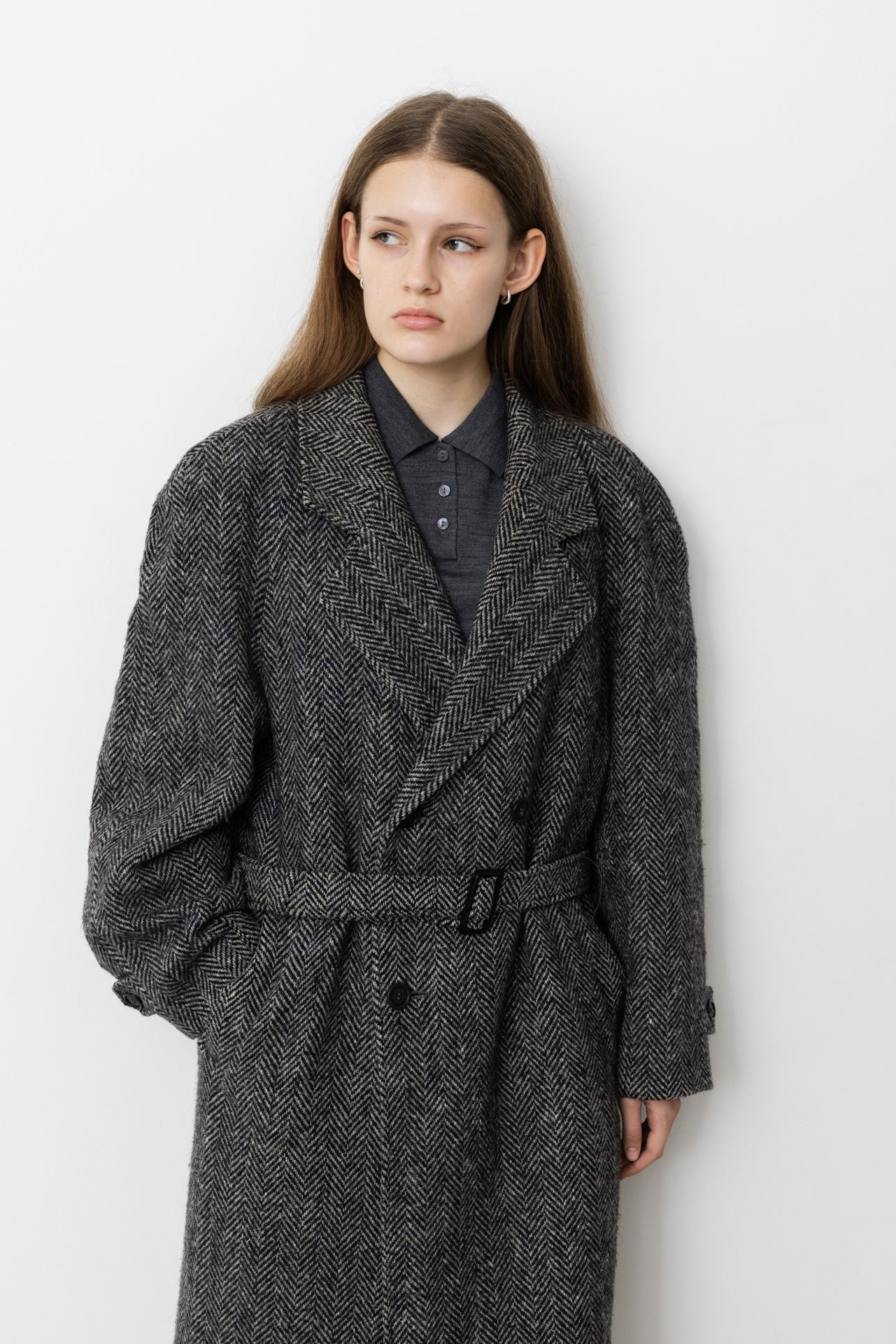 Vintage Grey Chevron Wool Coat