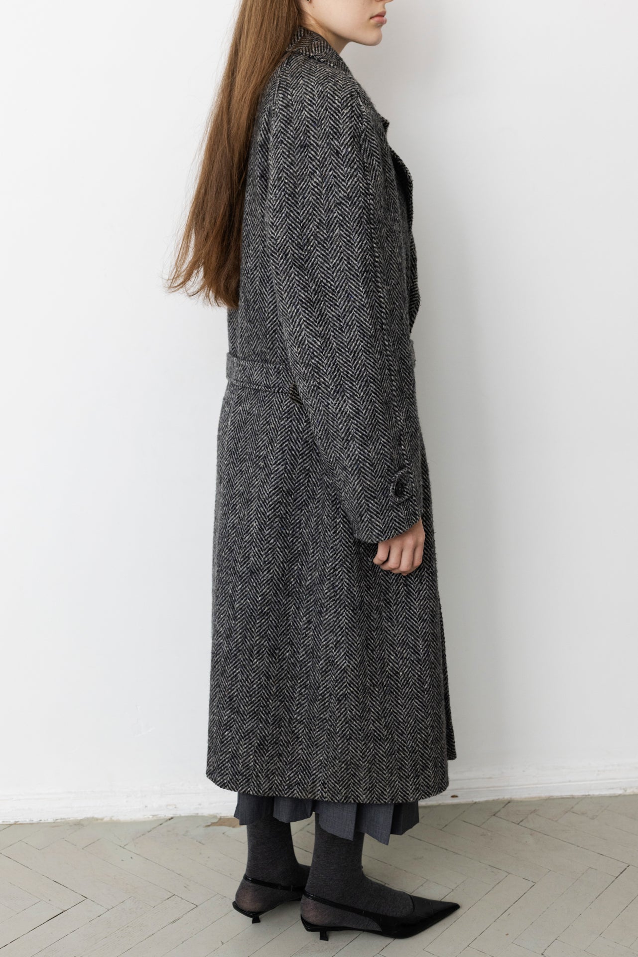 Vintage Grey Chevron Wool Coat