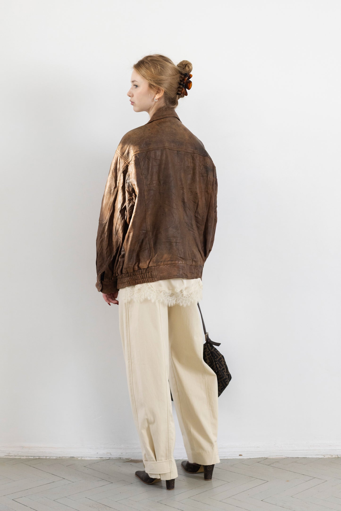 Vintage Brown Soft Leather Bomber Jacket