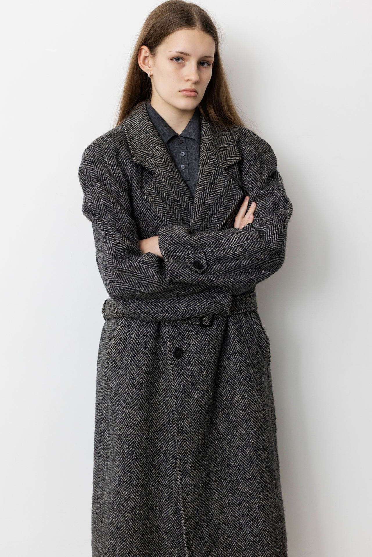 Vintage Grey Chevron Wool Coat