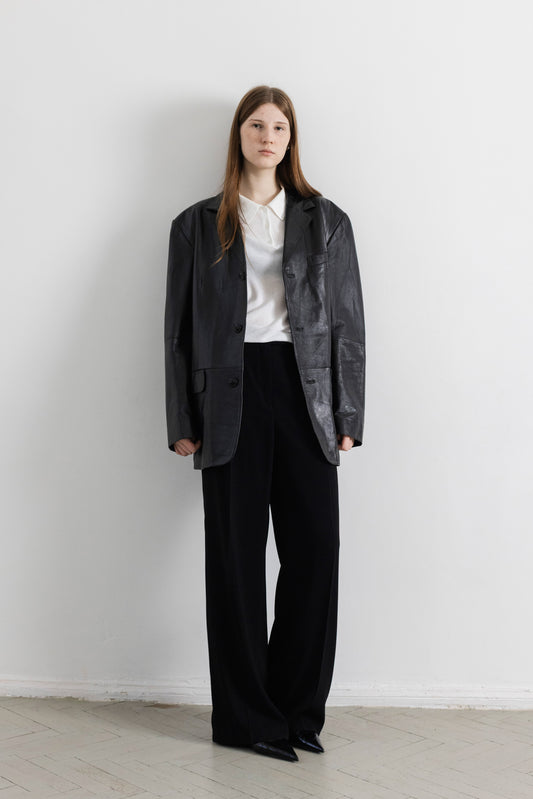 Vintage Black Leather Blazer Jacket