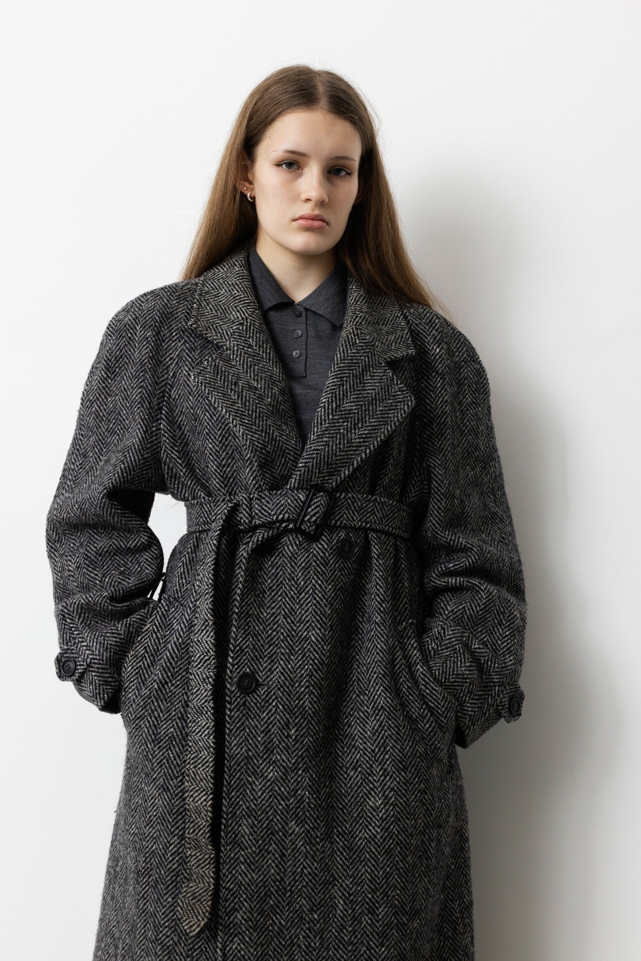 Vintage Grey Chevron Wool Coat