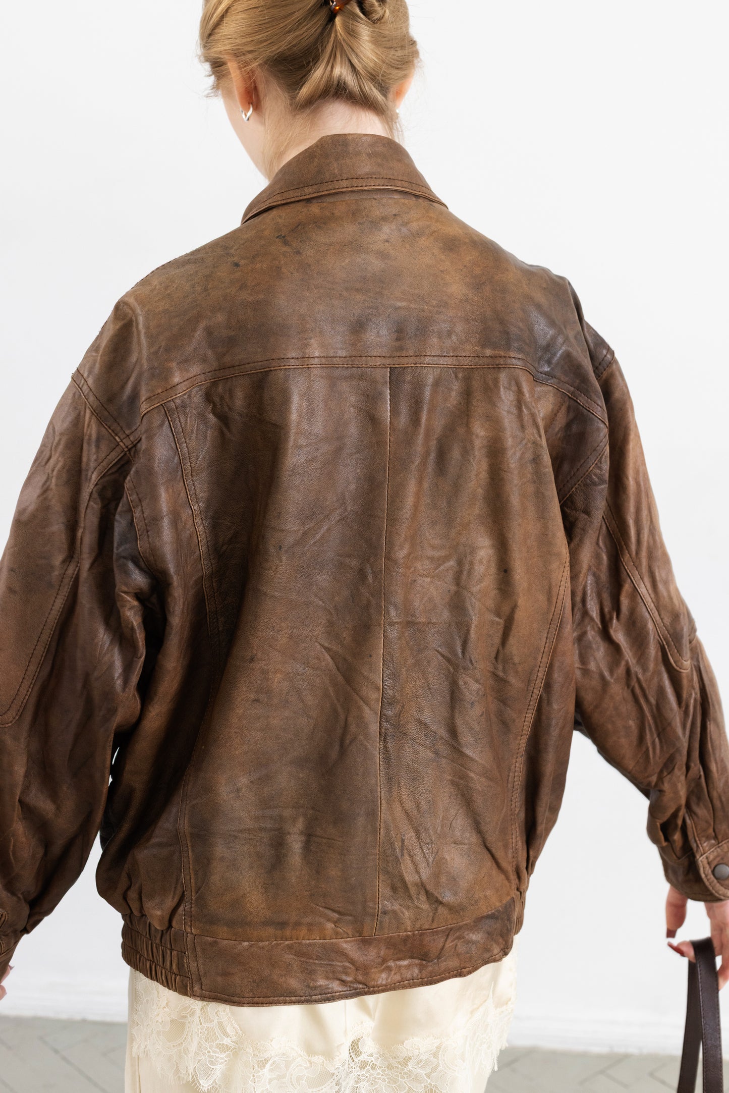 Vintage Brown Soft Leather Bomber Jacket