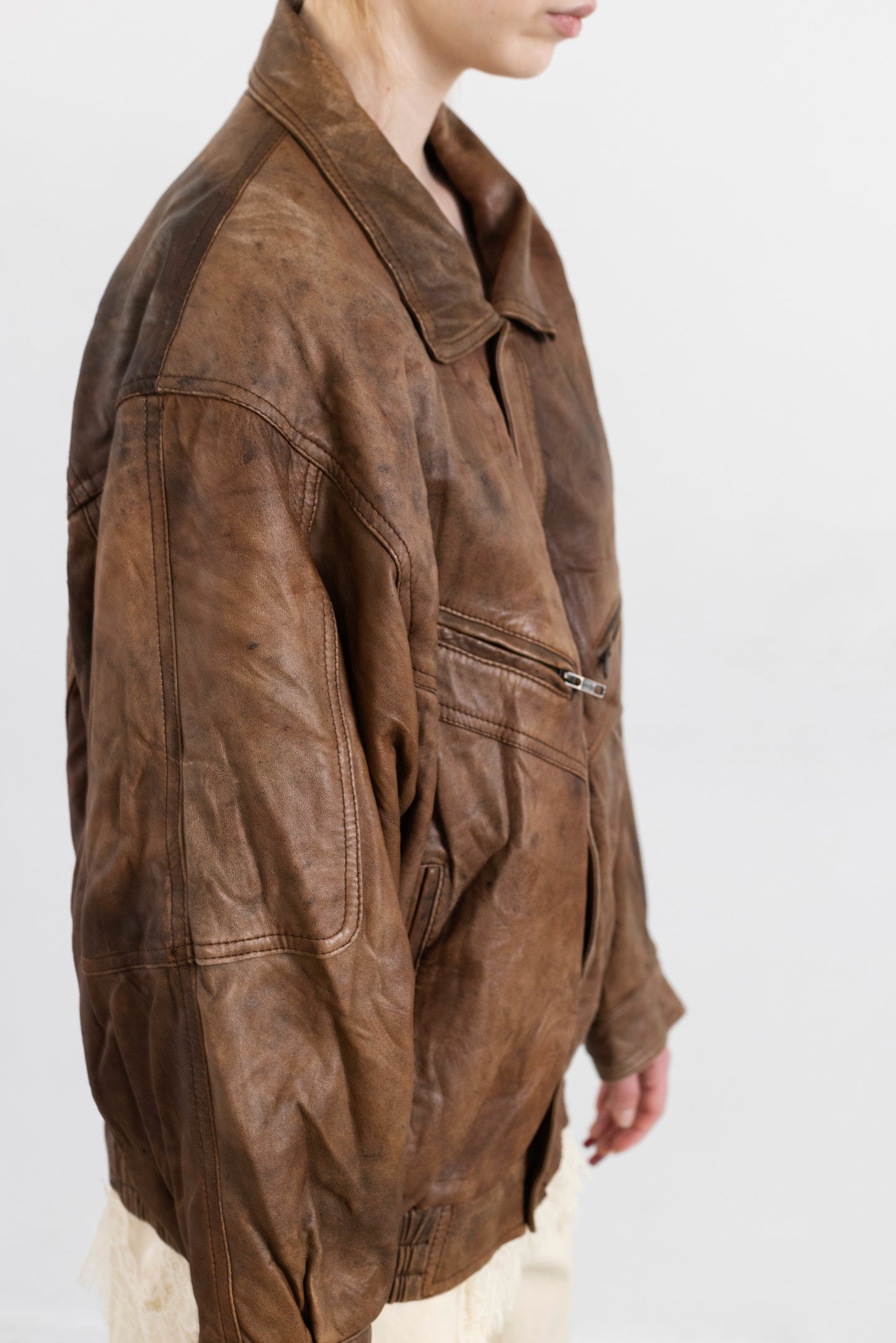 Vintage Brown Soft Leather Bomber Jacket