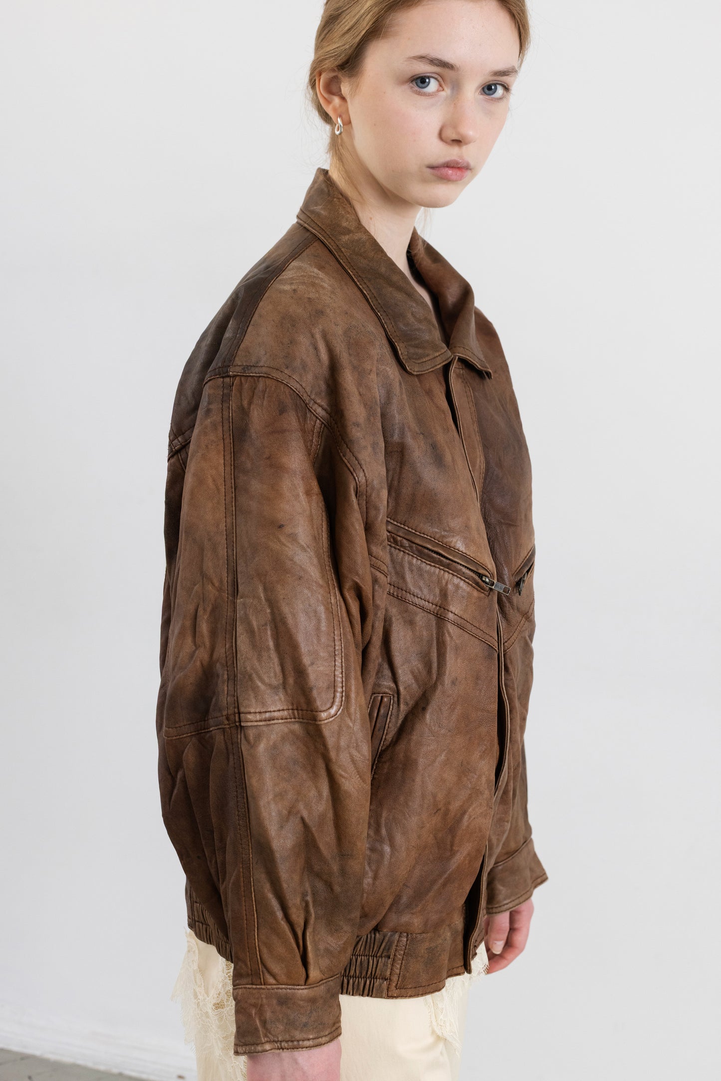 Vintage Brown Soft Leather Bomber Jacket