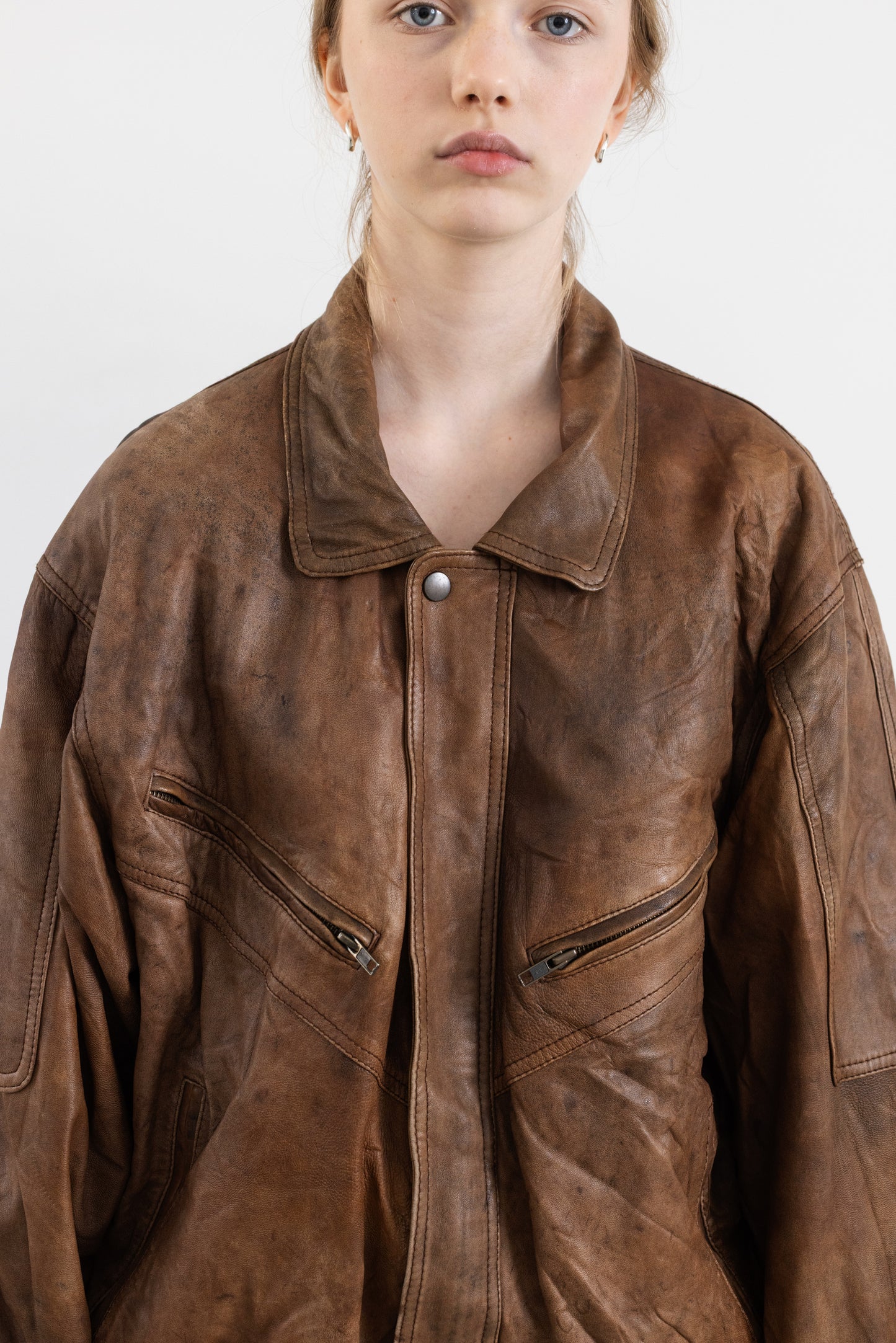 Vintage Brown Soft Leather Bomber Jacket