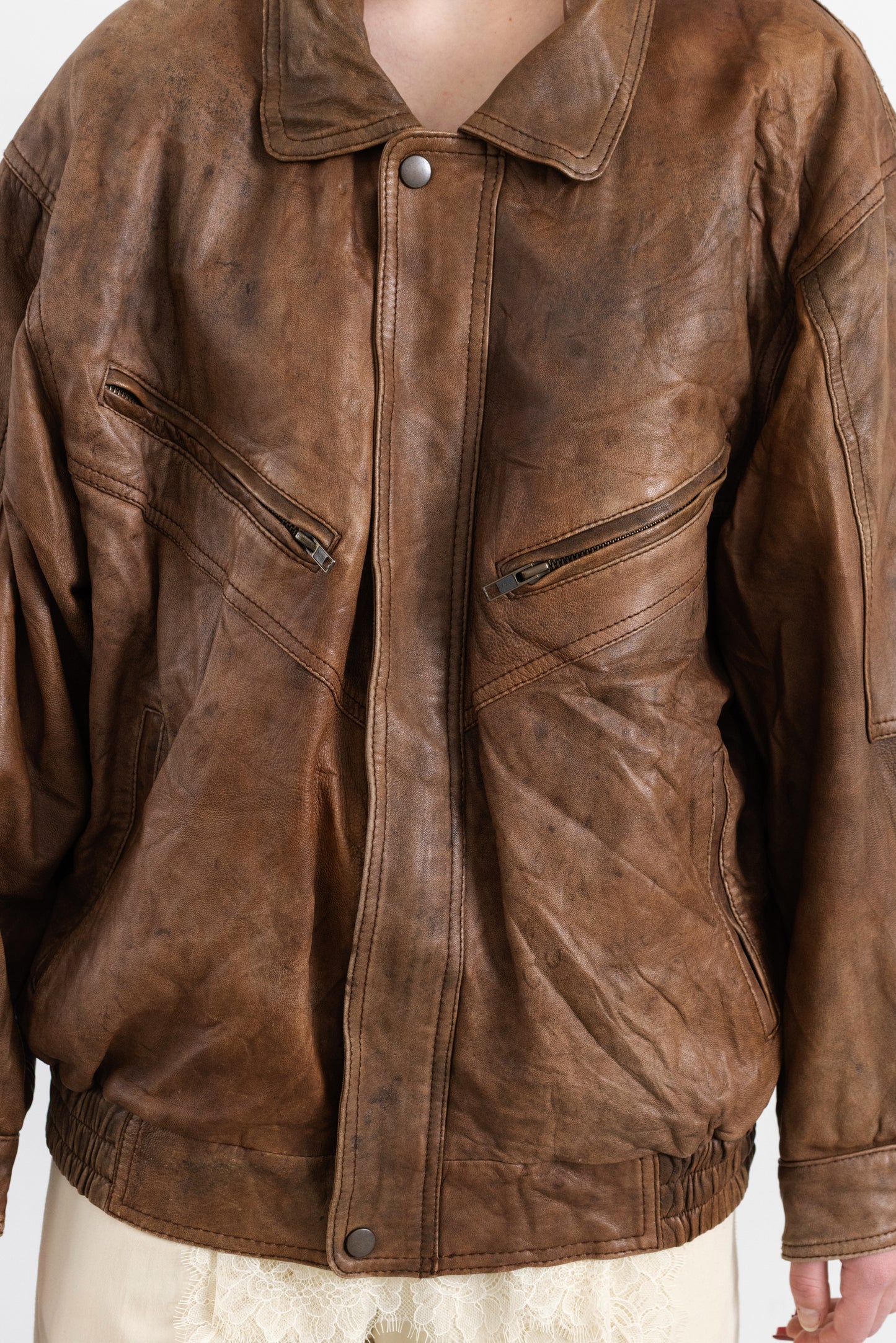 Vintage Brown Soft Leather Bomber Jacket