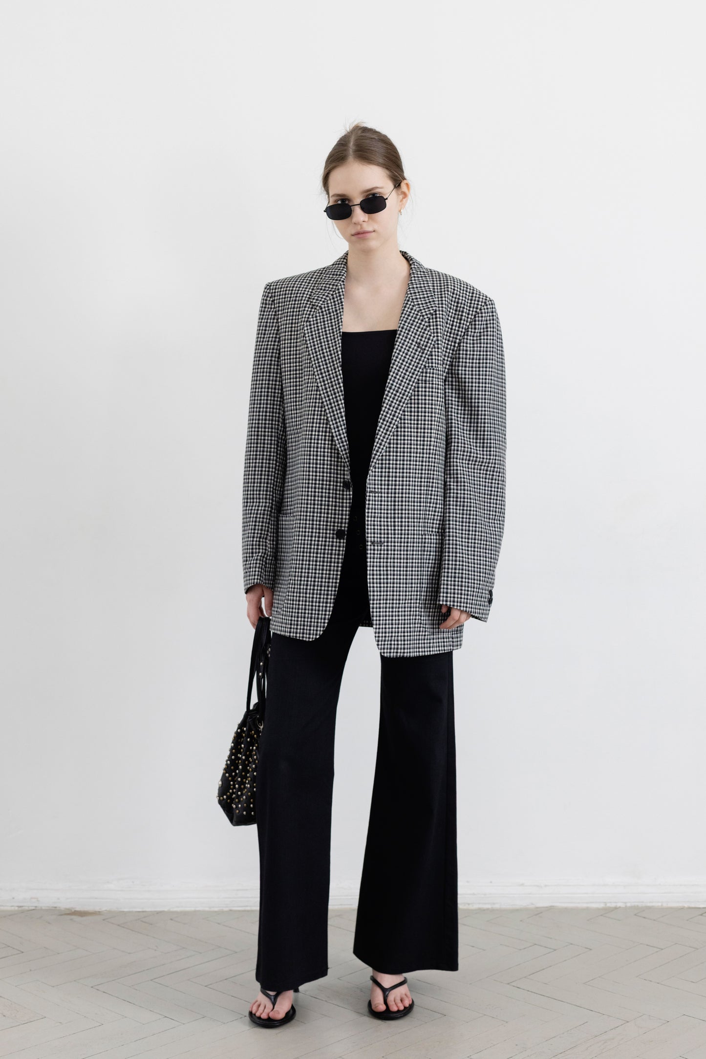 Vintage Gingham Check Wool Blazer