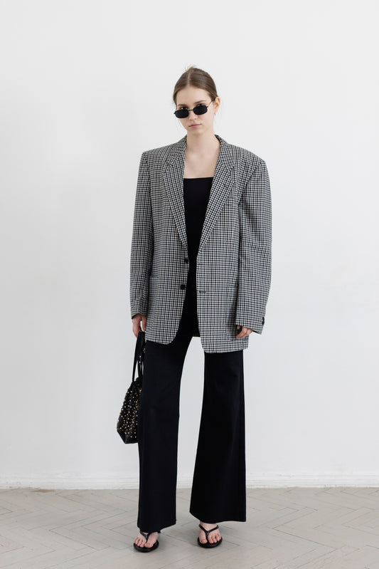 Vintage Gingham Check Wool Blazer
