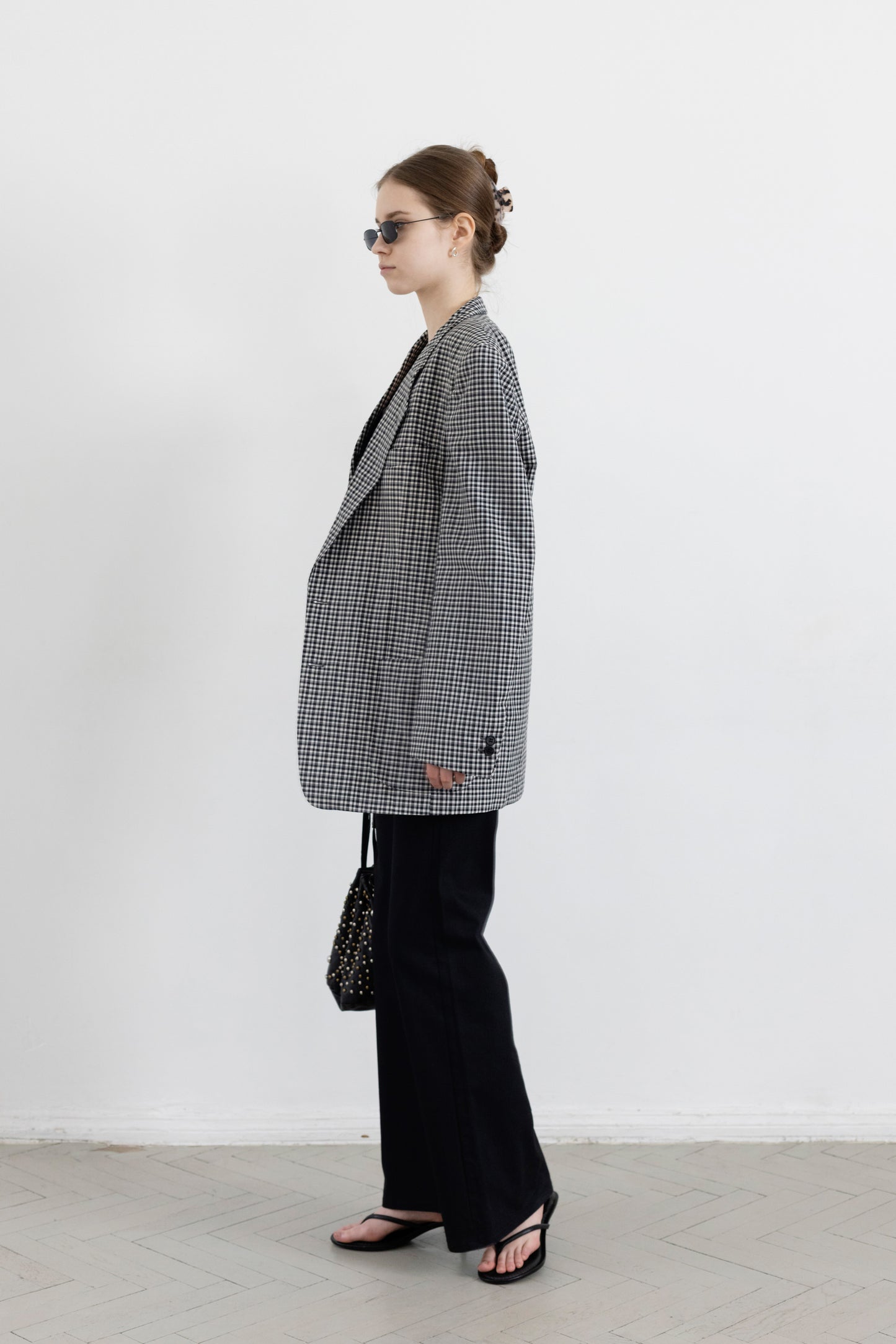 Vintage Gingham Check Wool Blazer