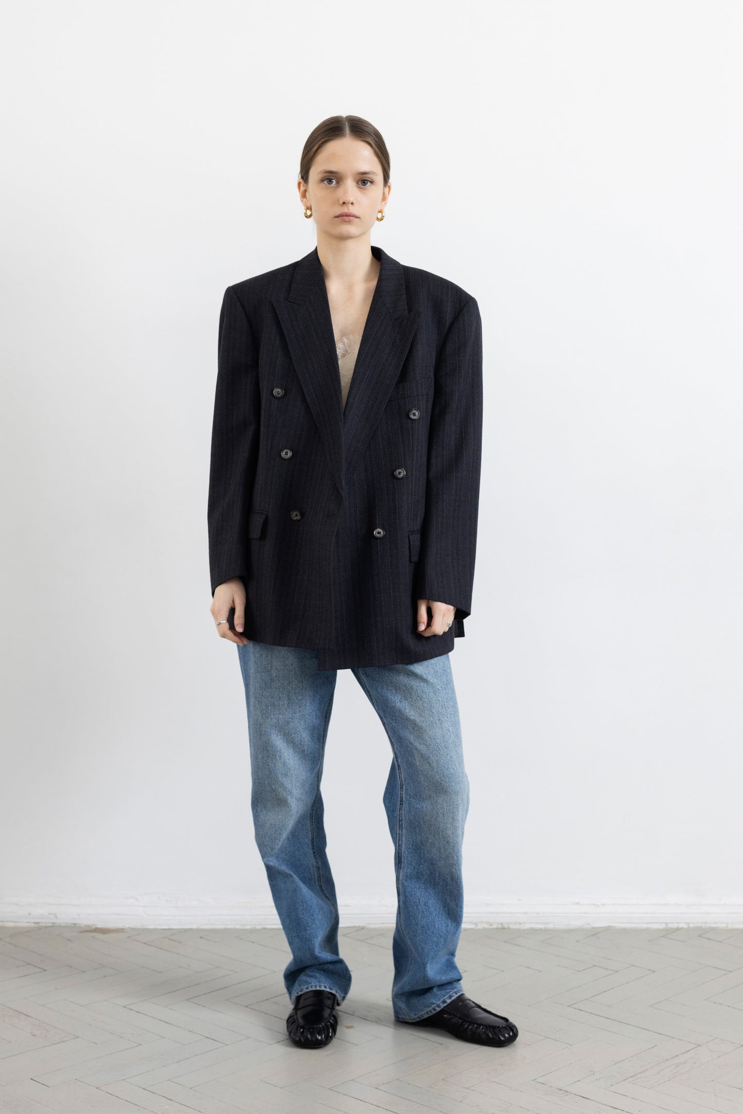 Vintage Dark Grey Plaid 100% Wool Blazer
