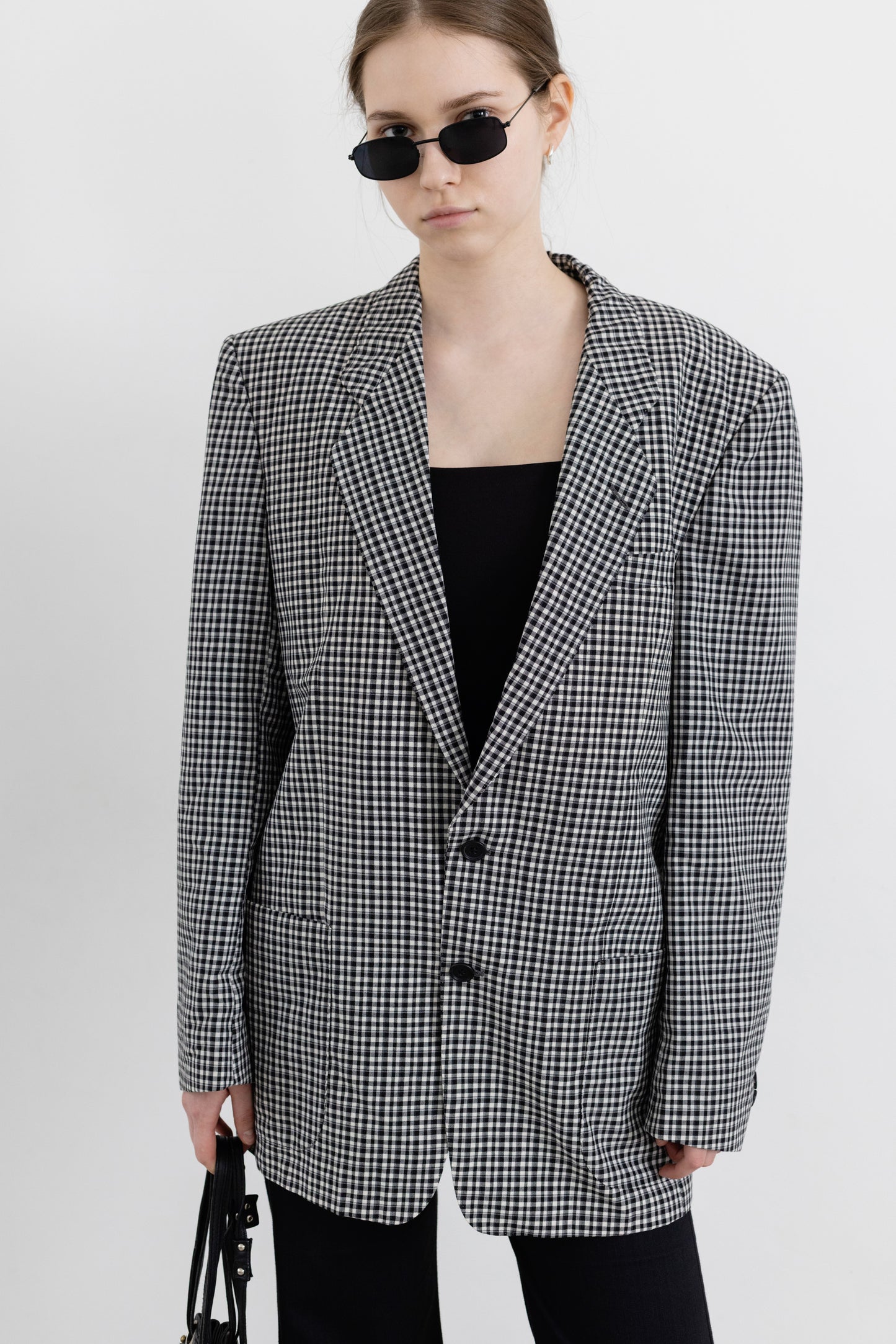 Vintage Gingham Check Wool Blazer