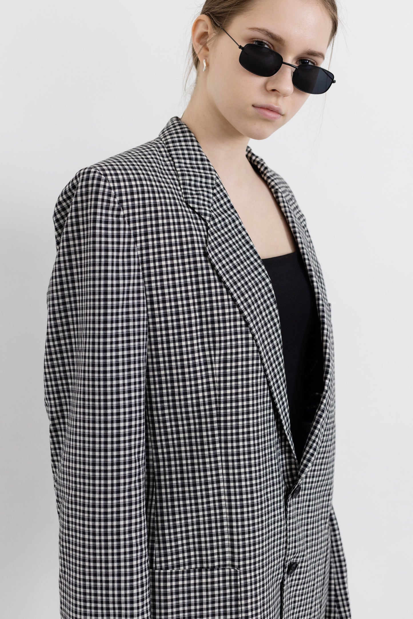 Vintage Gingham Check Wool Blazer