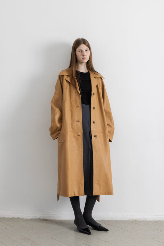 Vintage Brown Leather Trench Coat