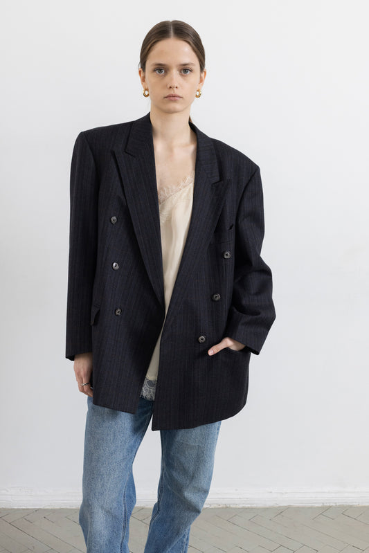 Vintage Dark Grey Plaid 100% Wool Blazer