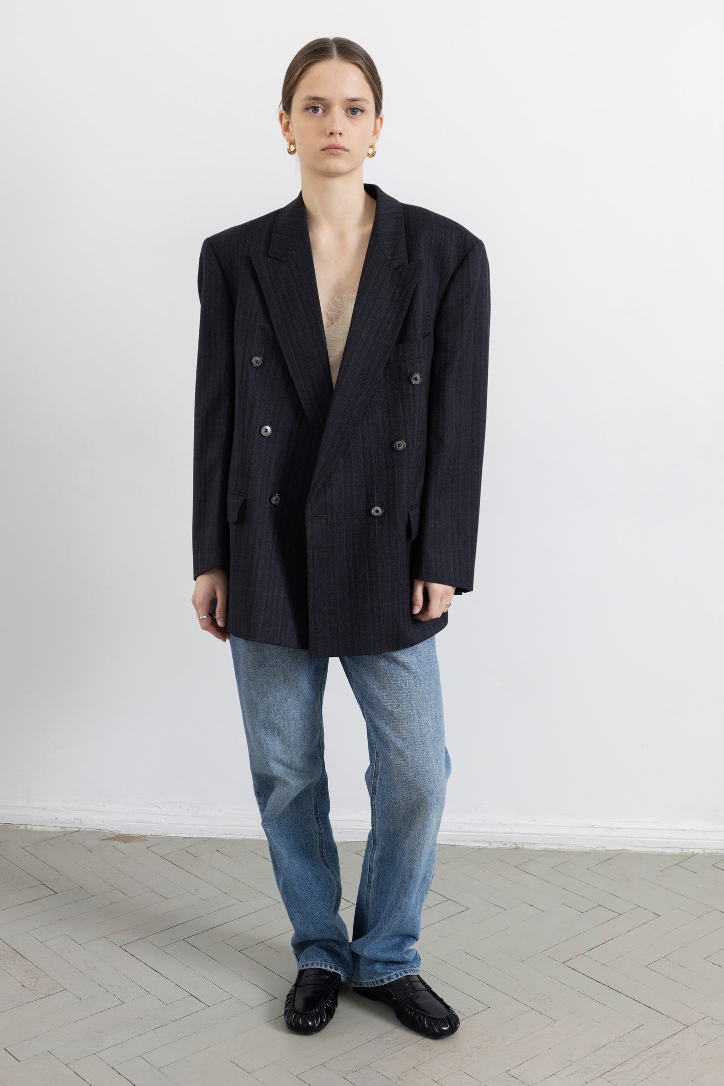Vintage Dark Grey Plaid 100% Wool Blazer