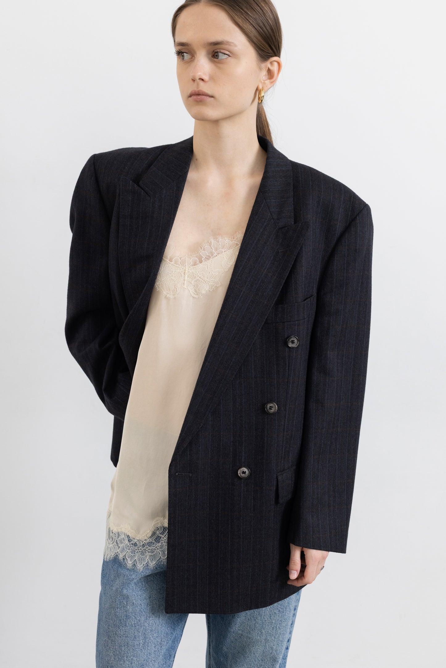 Vintage Dark Grey Plaid 100% Wool Blazer