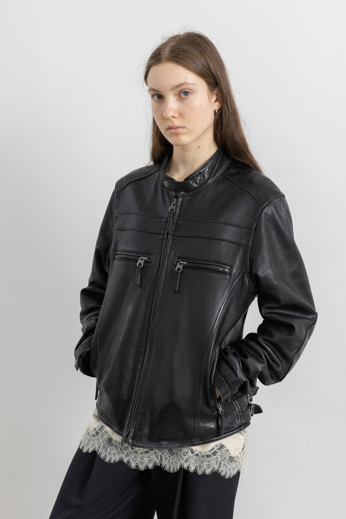 Vintage Black Leather Biker Jacket