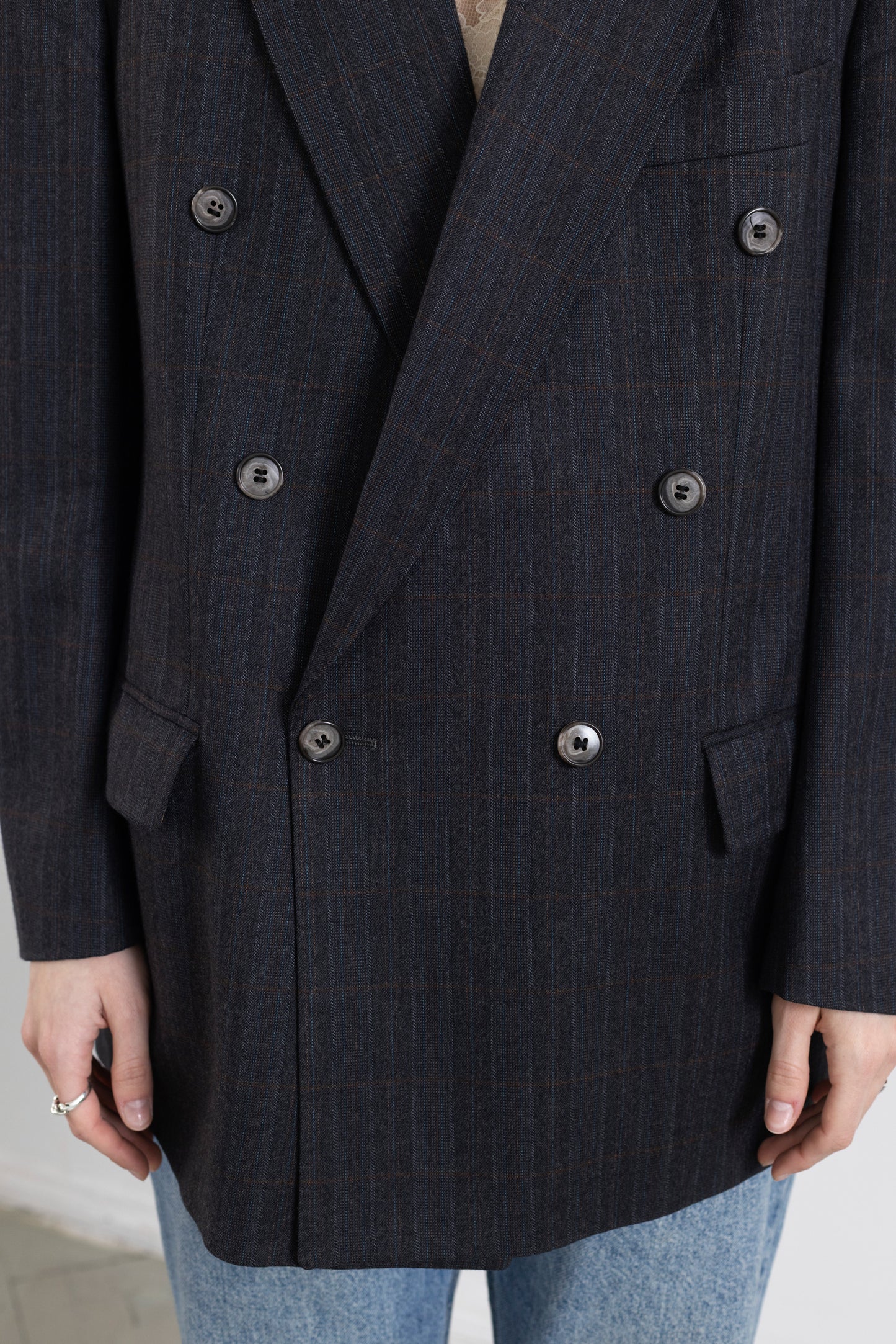 Vintage Dark Grey Plaid 100% Wool Blazer