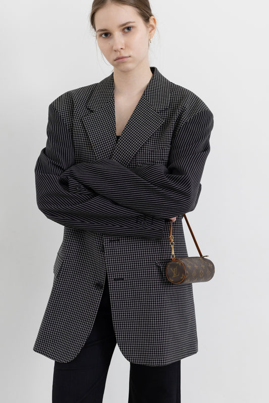 Vintage Black Checkered Striped Blazer