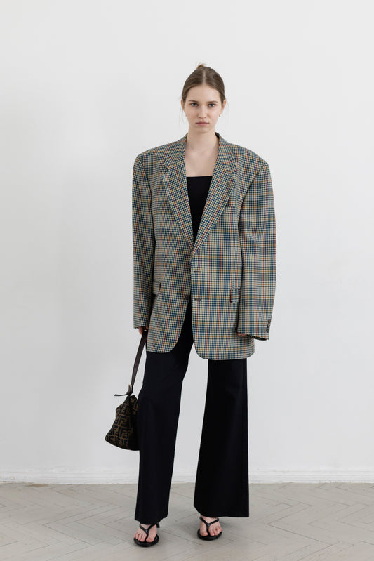Vintage Checked 100% Wool Blazer