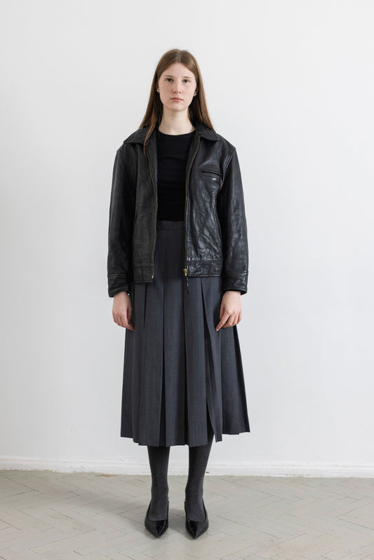 Vintage Black Boxy Leather Jacket