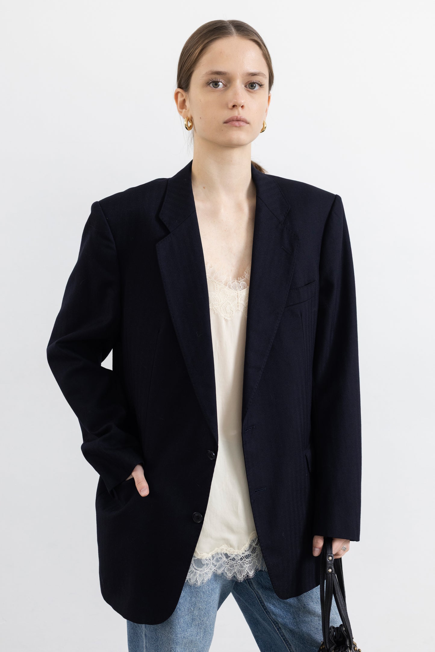 Vintage Hugo Boss Navy Striped Cashmere-Wool Blazer