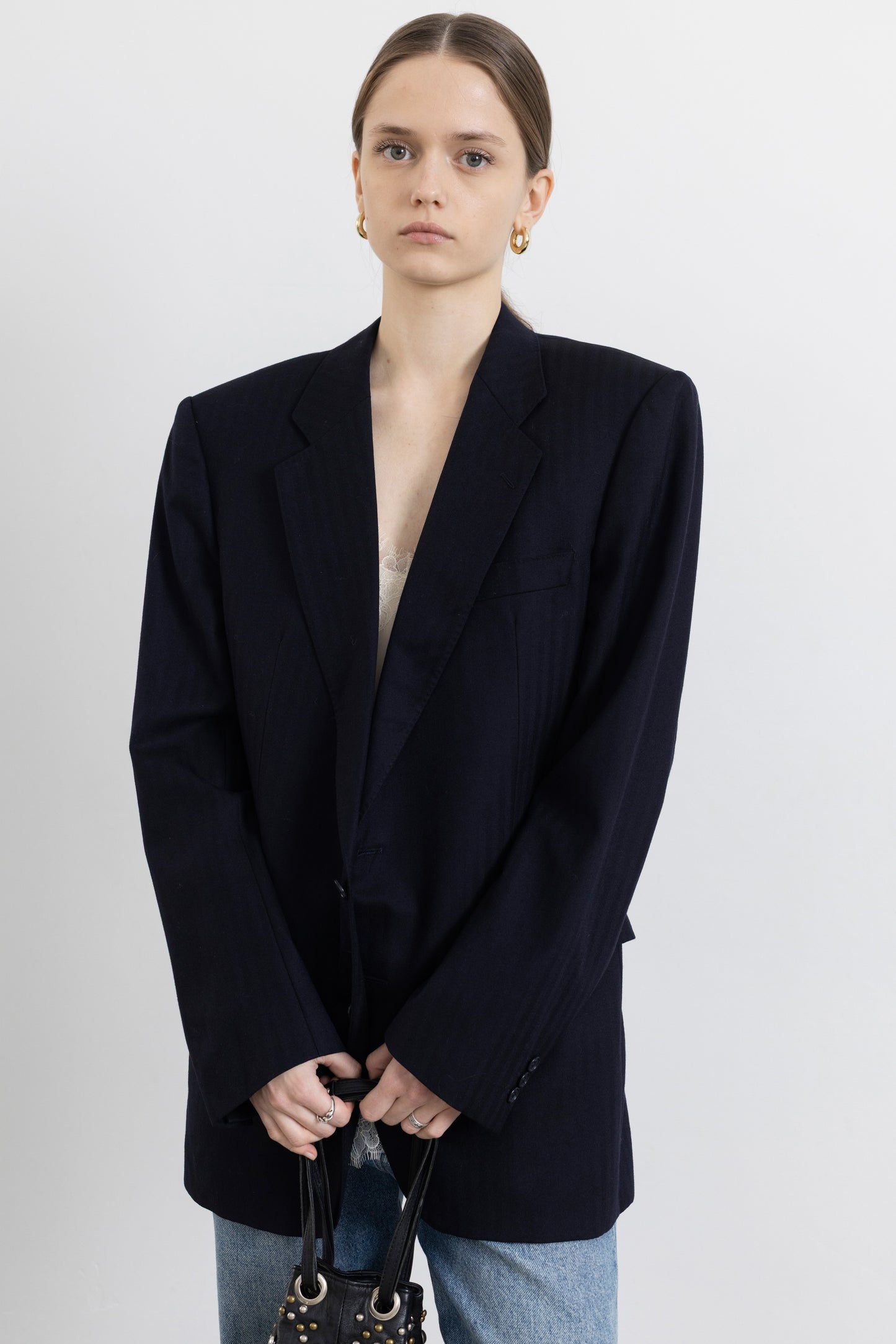 Vintage Hugo Boss Navy Striped Cashmere-Wool Blazer