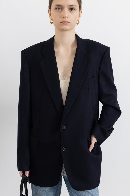 Vintage Hugo Boss Navy Striped Cashmere-Wool Blazer