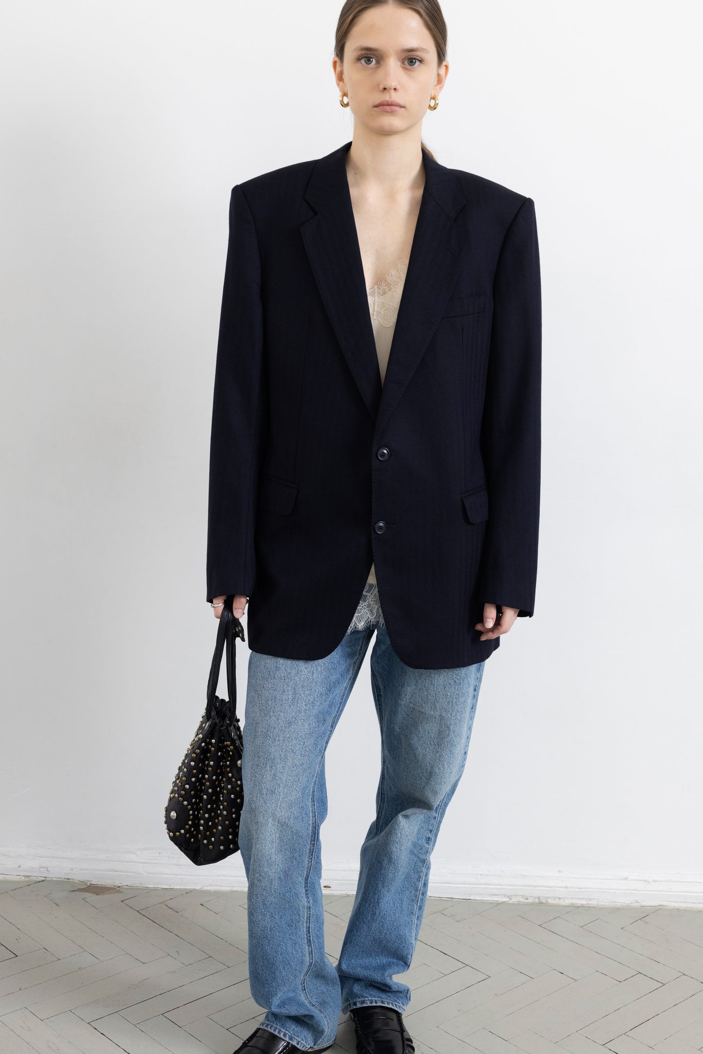 Vintage Hugo Boss Navy Striped Cashmere-Wool Blazer