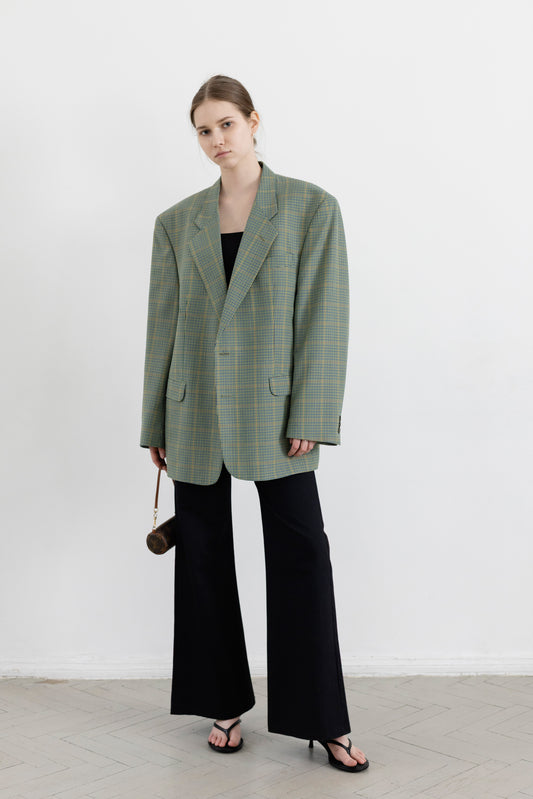 Vintage Green Plaid Wool Blazer