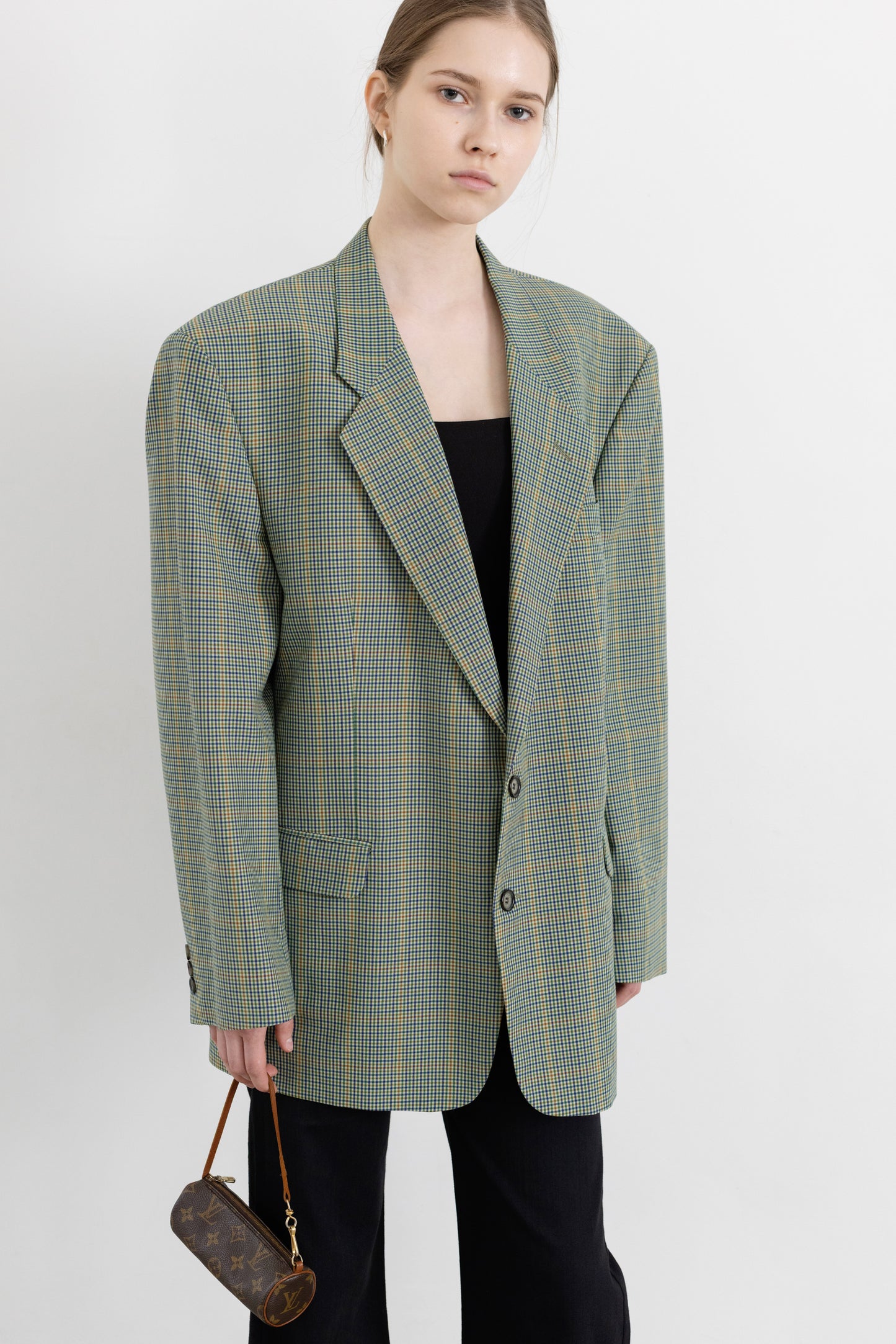 Vintage Green Plaid Wool Blazer