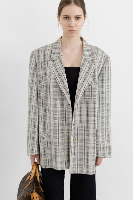Vintage Grey Plaid Blazer