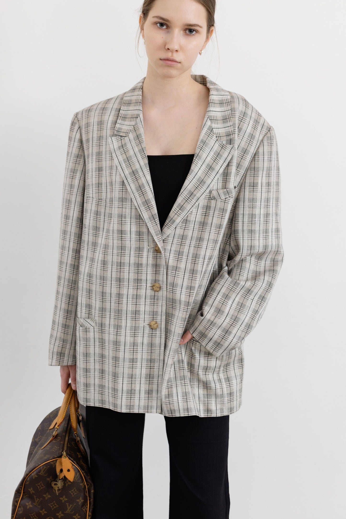 Vintage Grey Plaid Blazer