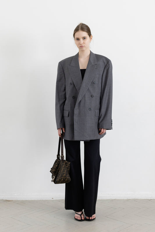 Vintage Grey Striped 100% Wool Blazer
