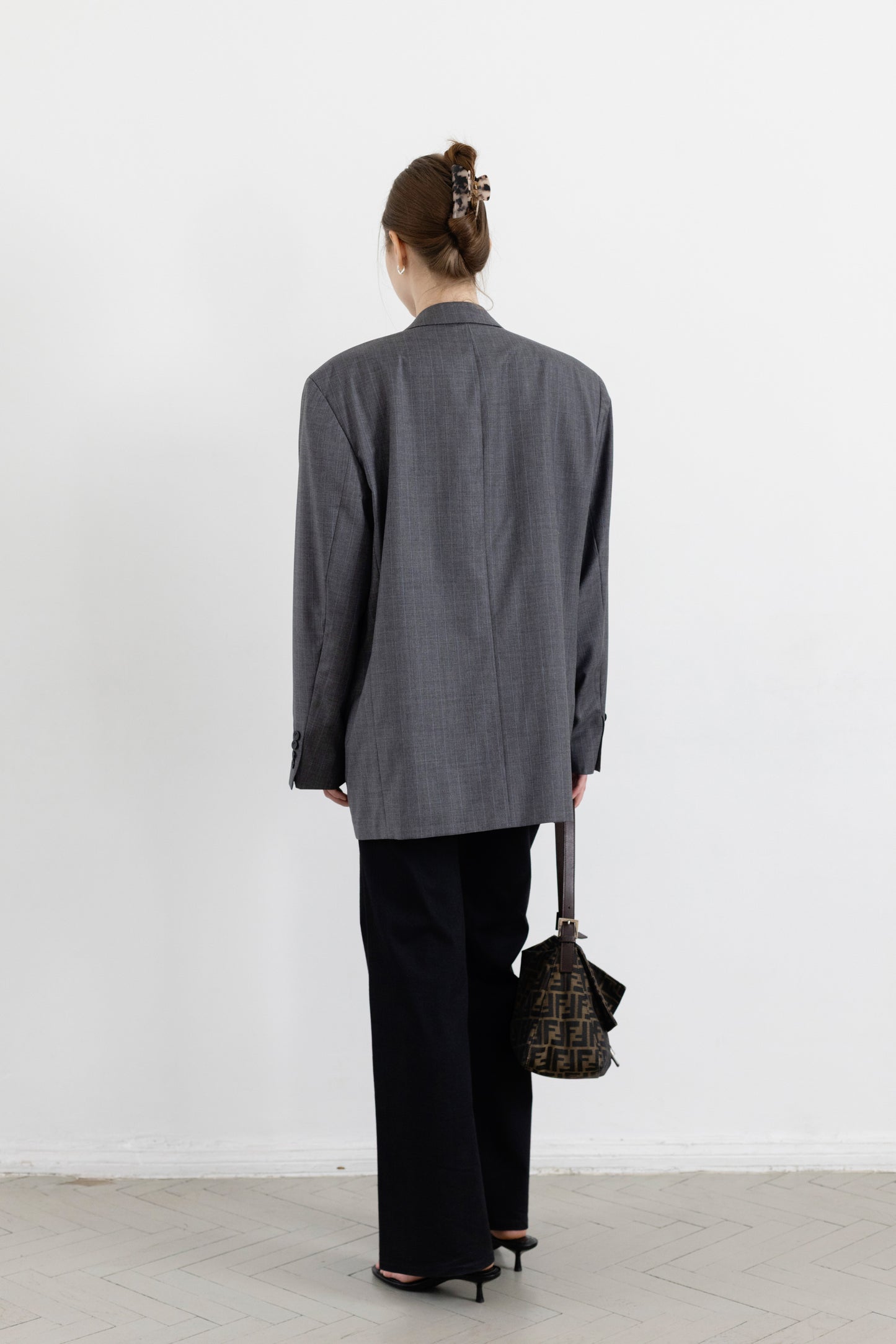 Vintage Grey Striped 100% Wool Blazer