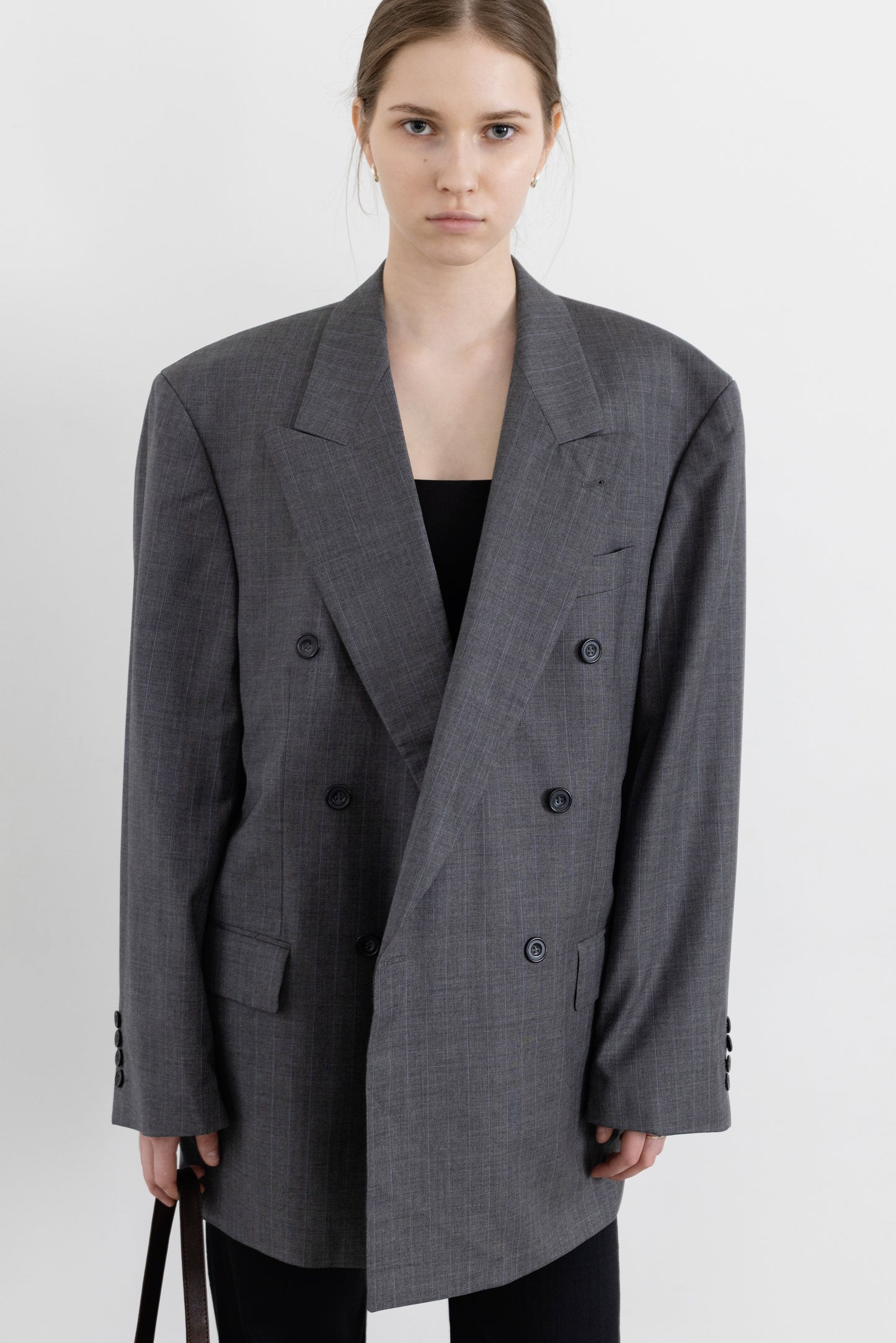 Vintage Grey Striped 100% Wool Blazer