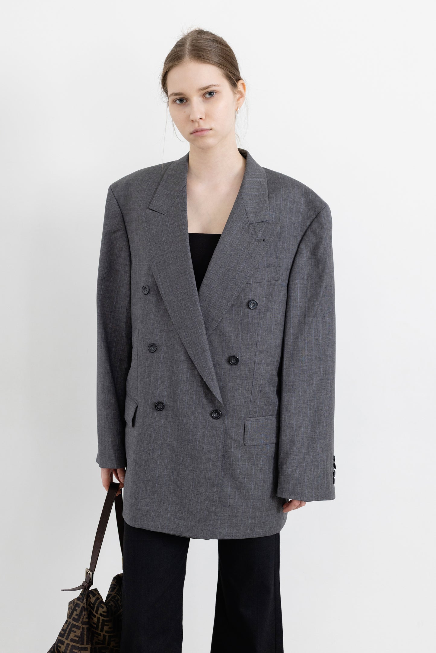 Vintage Grey Striped 100% Wool Blazer