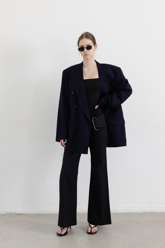 Vintage Navy 100% Wool Blazer