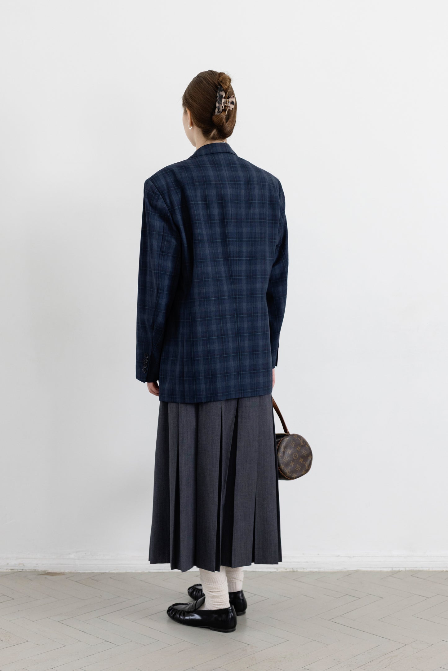 Vintage Navy Plaid 100% Wool Blazer